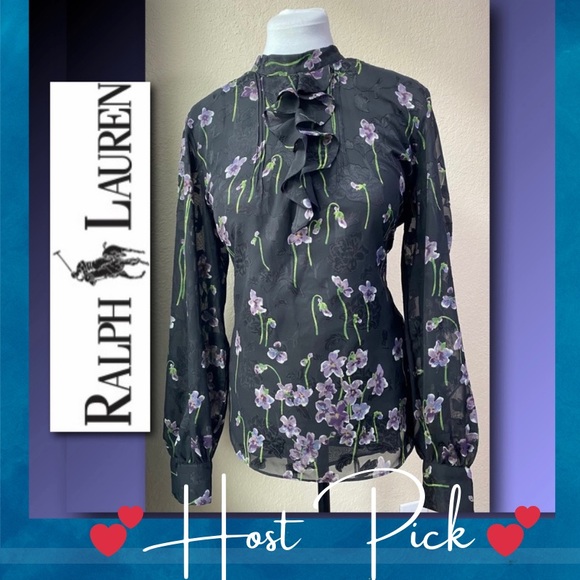 Lauren Ralph Lauren Tops - RALPH LAUREN Womens Black Front Ruffled Pleated Floral Print blouse
Size 14